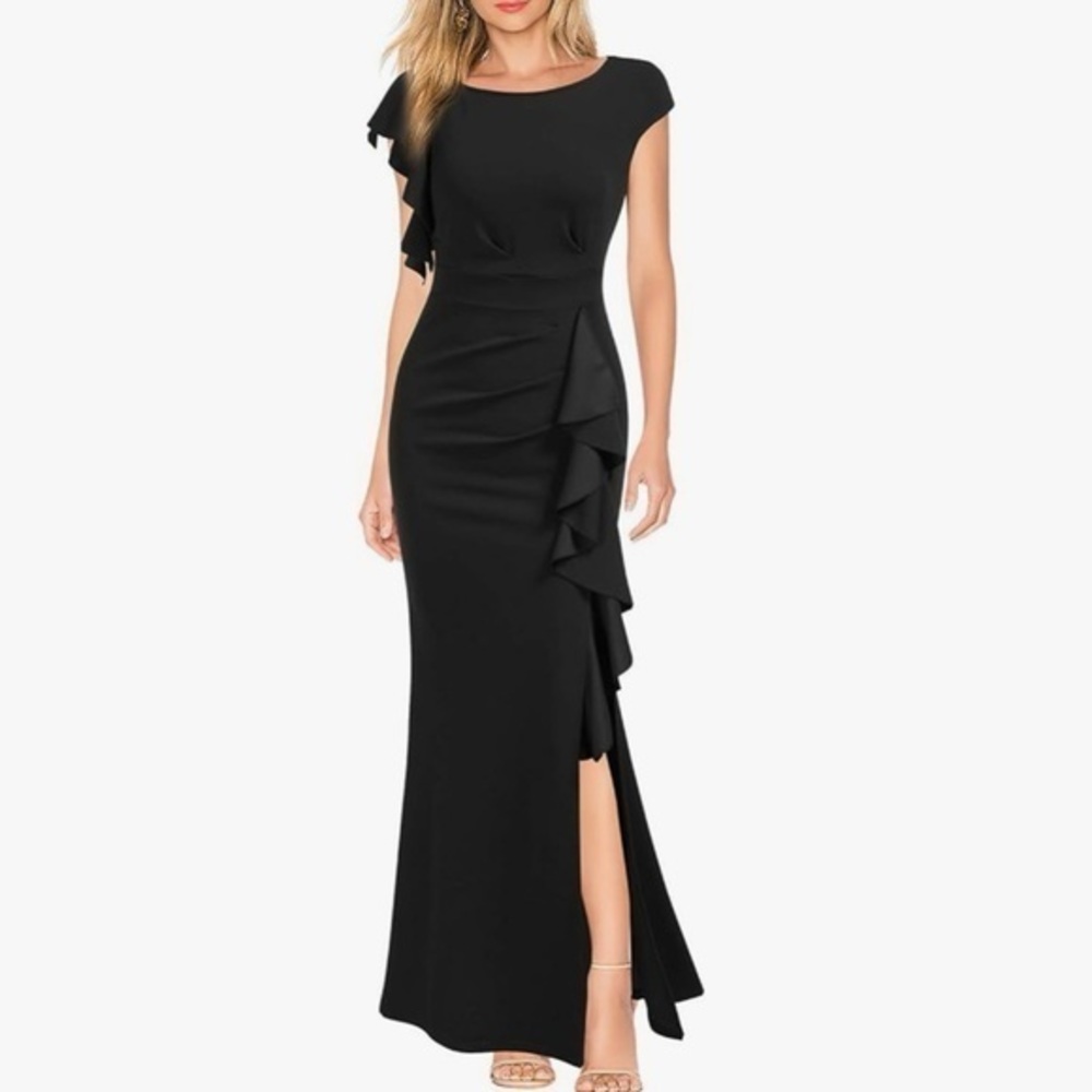 WOOSEA Black Dress With Asymmetrical Sleeves Size XL